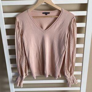 Adrianna Papell Pink Long Pleated Poof Sleeve Sweater Blouse Womens Size Medium